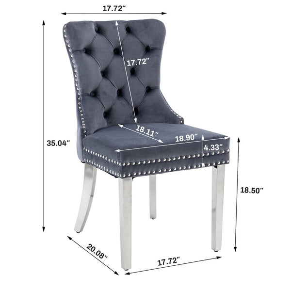 English Elm Hengming Velvet Wingback Dining Chairs Tufted Nailhead Trim Formal Set of 2 Gray W212P439646