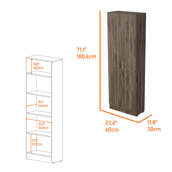 English Elm Roblar Kitchen Island & Pantry Set Dark Brown/Onyx – 8 Shelves, 2 Doors, Spacious Prep Surfaces, Sturdy Hardware B062S00206