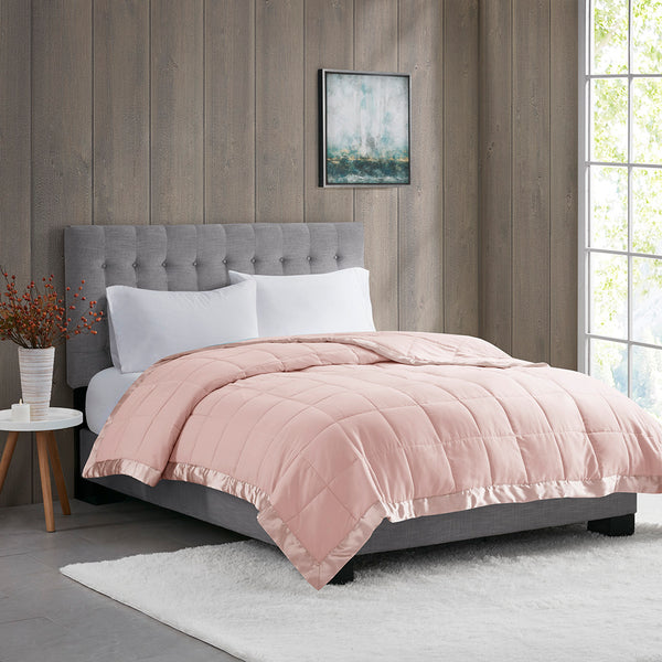 English Elm Lightweight Down Alternative Blanket with Satin Trim, Hypoallergenic OEKO-TEX King, Moisture-Wicking Comfort Blush 14.96 L x 7.48 W x 7.48 H B03598496