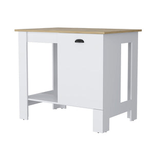 English Elm Vancouver Modern 1-Door Kitchen Island White & Macadamia with Open Shelf, Durable Prep Top, 35.4"H B062103267