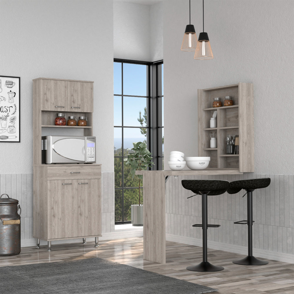English Elm Canyon Light Gray 4-Door Pantry & Foldable Wall Table Kitchen Set — Space-Saving, Durable Storage Solution B062S00200