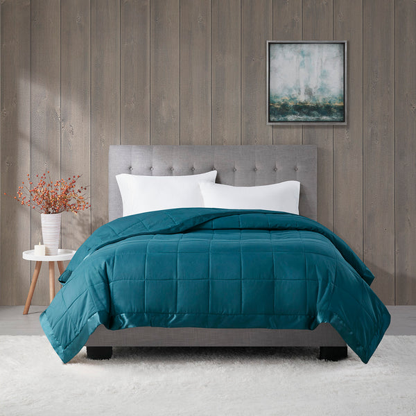English Elm Lightweight Down Alternative Blanket with Satin Trim - Hypoallergenic, OEKO-TEX, Moisture-Wicking Cozy Luxury Teal 15.75 L x 8.66 W x 8.66 H B03598531