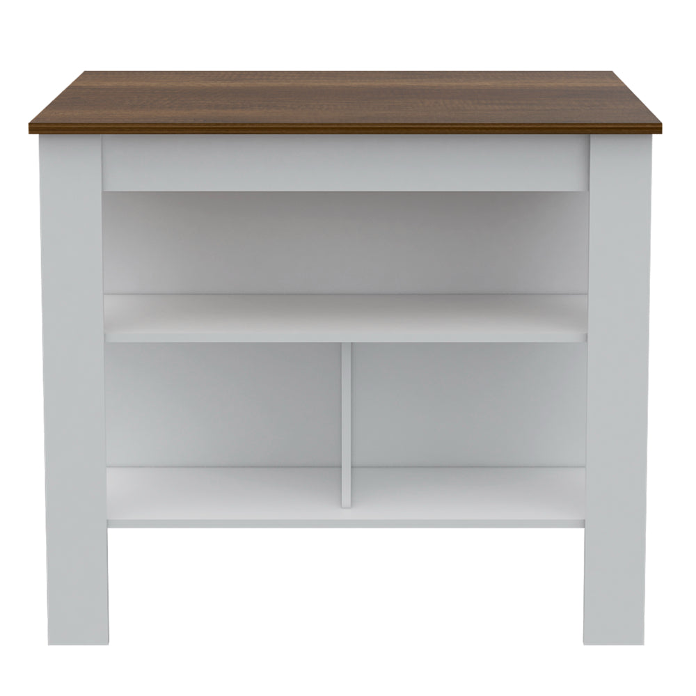 English Elm Burlingame Kitchen Island & Wall Cabinet Set in White-Walnut — 5 Shelves, 4 Doors, Spacious Prep Surface and Pantry Storage (2-Piece) B062S00191