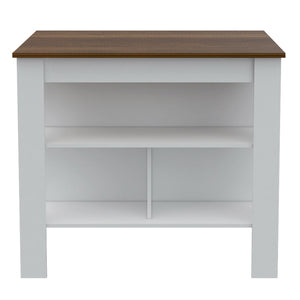English Elm Burlingame Kitchen Island & Wall Cabinet Set in White-Walnut — 5 Shelves, 4 Doors, Spacious Prep Surface and Pantry Storage (2-Piece) B062S00191