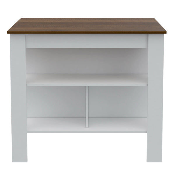 English Elm Burlingame Kitchen Island & Wall Cabinet Set in White-Walnut — 5 Shelves, 4 Doors, Spacious Prep Surface and Pantry Storage (2-Piece) B062S00191