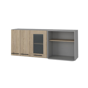 English Elm Devoux Light Pine 3-Door Wall Cabinet with Glass Door, 2 Shelves & Interior Rack for Kitchen Storage B062S00185