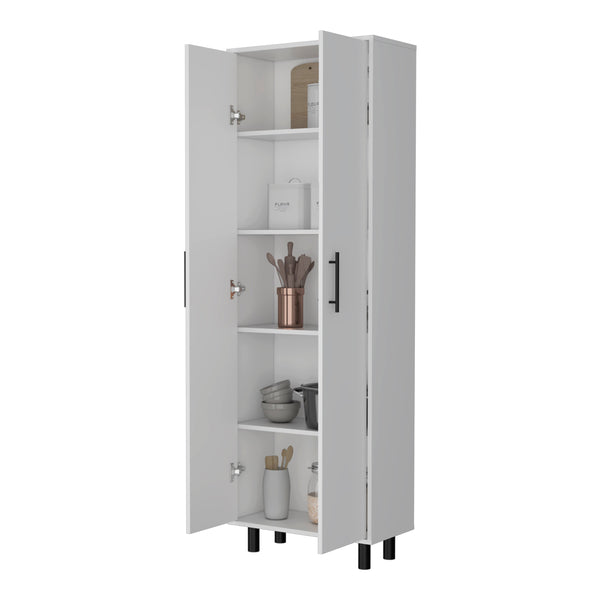 English Elm Fagan Tall 2-Door 5-Shelf Kitchen Pantry Cabinet White — Slim Ergonomic Design, Metal Handles & Legs B062103264
