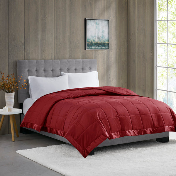 English Elm Lightweight Down Alternative Blanket with Satin Trim Twin — Hypoallergenic, Moisture-Wicking, OEKO-TEX Certified Comfort Burgundy 14.96 L x 5.91 W x 5.91 H B03598532