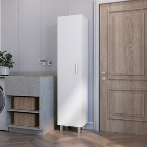 English Elm Stephan Slim 1-Door Tall Storage Cabinet White — 4 Wide Shelves, Broom Hangers, Metal Handles (70.9") B062103268