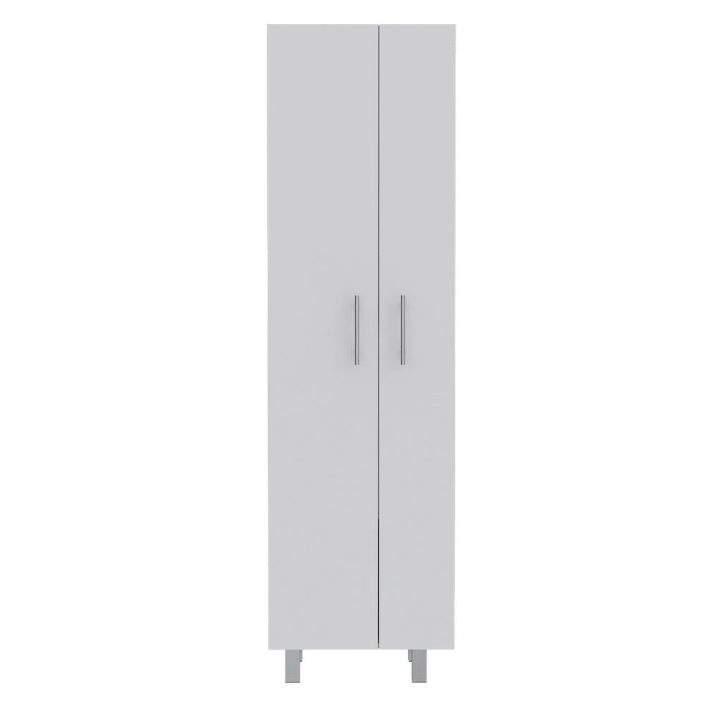 English Elm Hayne Kitchen Island & Pantry Set in White Light Oak — 9 Shelves, 2 Doors, Large Prep Surface and Storage B062S00197