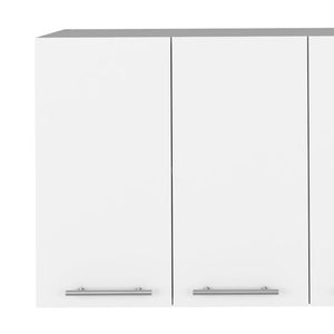 English Elm Burlingame Kitchen Island & Wall Cabinet Set in White-Walnut — 5 Shelves, 4 Doors, Spacious Prep Surface and Pantry Storage (2-Piece) B062S00191