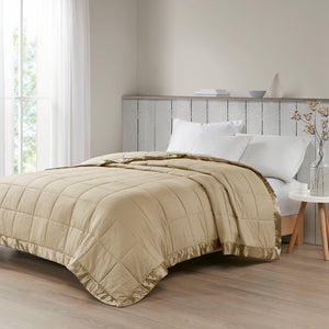 English Elm Oversized Textured Down Alternative Blanket with Satin Trim, Moisture-Wicking, Hypoallergenic Full/Queen taupe 15.35 L x 8.46 W x 8.46 H B03598477