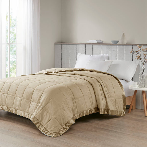English Elm Oversized Textured Down Alternative Blanket with Satin Trim, Moisture-Wicking, Hypoallergenic Full/Queen taupe 15.35 L x 8.46 W x 8.46 H B03598477