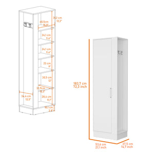 English Elm Greenville Tall Storage Cabinet White with 2 Doors, 6 Shelves, Slim Profile & Broom Hangers - Durable Manufactured Wood (72.3"H) B062103270