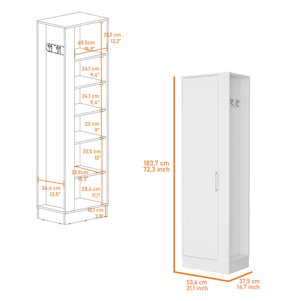 English Elm Greenville Tall Storage Cabinet White with 2 Doors, 6 Shelves, Slim Profile & Broom Hangers - Durable Manufactured Wood (72.3"H) B062103270