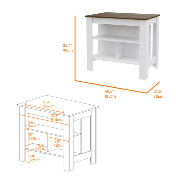 English Elm Burlingame Kitchen Island & Wall Cabinet Set in White-Walnut — 5 Shelves, 4 Doors, Spacious Prep Surface and Pantry Storage (2-Piece) B062S00191
