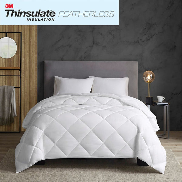 English Elm Cotton Down Alternative Comforter with 3M Thinsulate Featherless Insulation, 300TC Cotton Sateen Quilt White 22.05 L x 17.72 W x 7.87 H B03595045