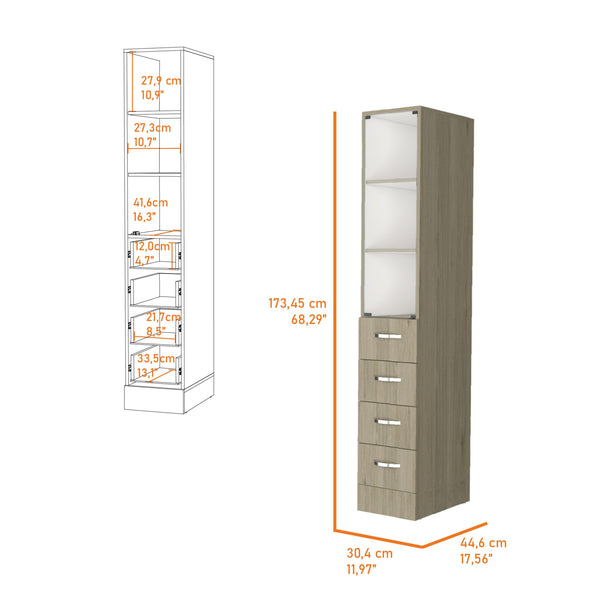 English Elm Althorn Light Pine 4-Drawer 3-Shelf Linen Cabinet with Steel Hinges, Full-Extension Slides, 68"H B062S00183