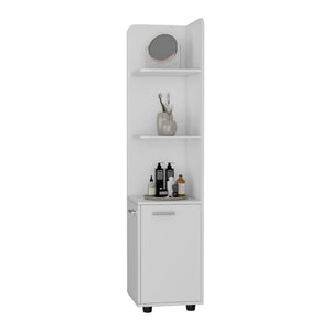 English Elm Klay Tall 2-Door 4-Shelf White Corner Storage Cabinet — Space-Saving Bathroom Organizer with Metal Handles and Ample Shelving B062103272