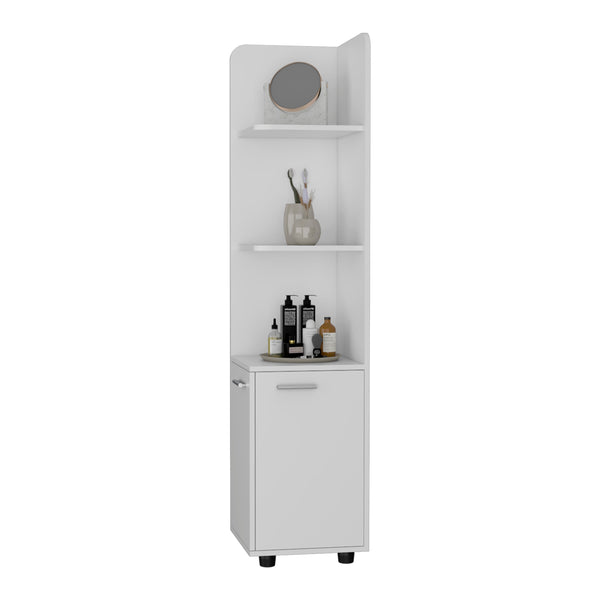 English Elm Klay Tall 2-Door 4-Shelf White Corner Storage Cabinet — Space-Saving Bathroom Organizer with Metal Handles and Ample Shelving B062103272