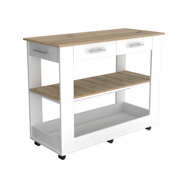 English Elm Nadina 4-Door 2-Drawer Kitchen Set with Island & Pantry in White and Light Oak, Spacious Storage and Workspace B062S00211