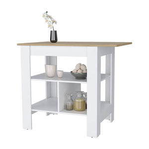 English Elm Adeline 3-Shelf Kitchen Island White Macadamia — Compact Prep Station with Ample Storage & Durable Shelves B062103269