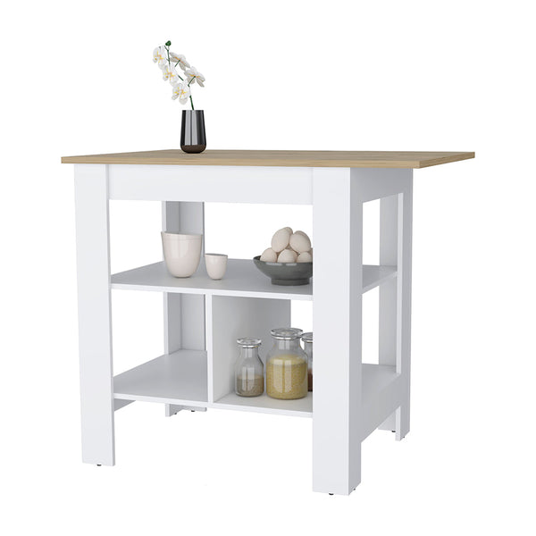 English Elm Adeline 3-Shelf Kitchen Island White Macadamia — Compact Prep Station with Ample Storage & Durable Shelves B062103269