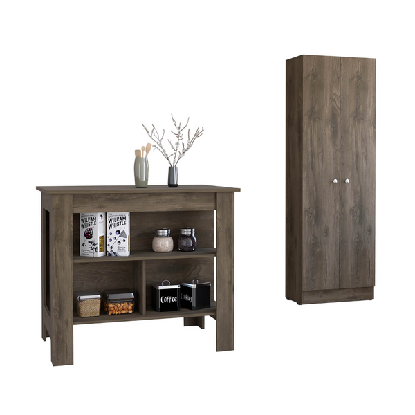 English Elm Roblar Kitchen Island & Pantry Set Dark Brown/Onyx – 8 Shelves, 2 Doors, Spacious Prep Surfaces, Sturdy Hardware B062S00206