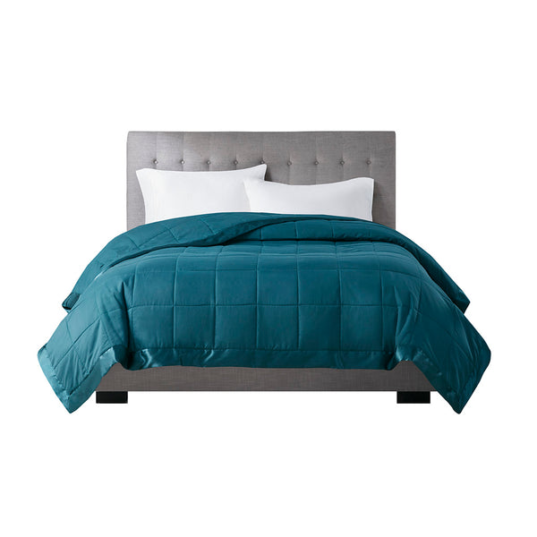 English Elm Lightweight Down Alternative Blanket with Satin Trim - Hypoallergenic, OEKO-TEX, Moisture-Wicking Cozy Luxury Teal 15.75 L x 8.66 W x 8.66 H B03598531