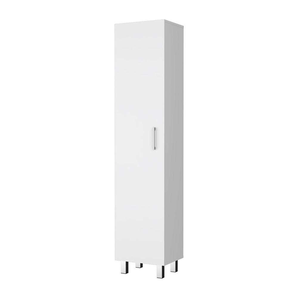 English Elm Stephan Slim 1-Door Tall Storage Cabinet White — 4 Wide Shelves, Broom Hangers, Metal Handles (70.9") B062103268