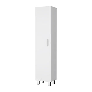English Elm Stephan Slim 1-Door Tall Storage Cabinet White — 4 Wide Shelves, Broom Hangers, Metal Handles (70.9") B062103268