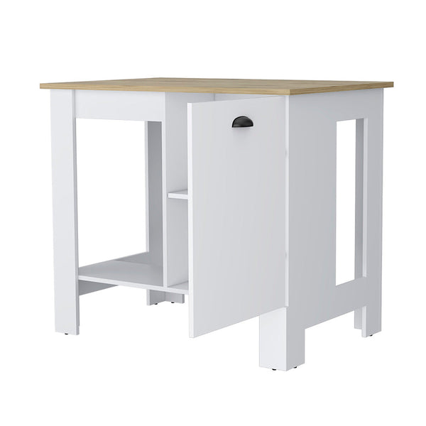 English Elm Vancouver Modern 1-Door Kitchen Island White & Macadamia with Open Shelf, Durable Prep Top, 35.4"H B062103267