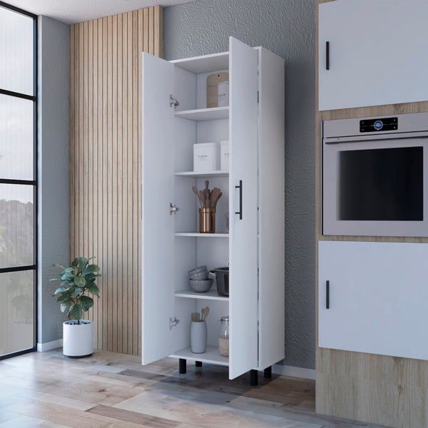 English Elm Fagan Tall 2-Door 5-Shelf Kitchen Pantry Cabinet White — Slim Ergonomic Design, Metal Handles & Legs B062103264