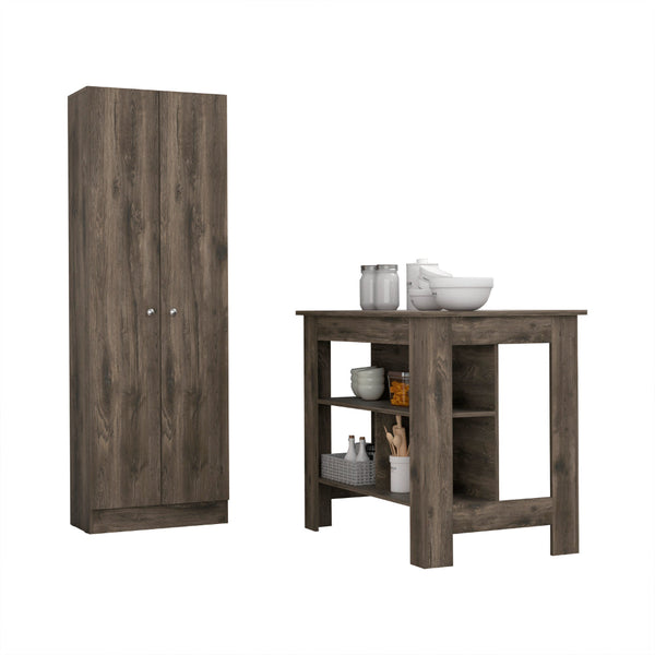 English Elm Brookvale Dark Brown 2-Piece Kitchen Island & Pantry Set with 8 Shelves, Durable Prep Surface, Storage Features B062S00208