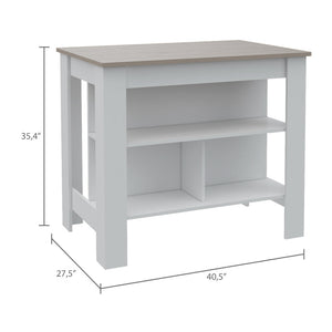 English Elm Newton Antibacterial 2-Piece Kitchen Set with Island & Pantry, 8 Shelves, Drawer, White/Gray Durable Prep Surface B062S00193