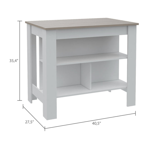 English Elm Newton Antibacterial 2-Piece Kitchen Set with Island & Pantry, 8 Shelves, Drawer, White/Gray Durable Prep Surface B062S00193
