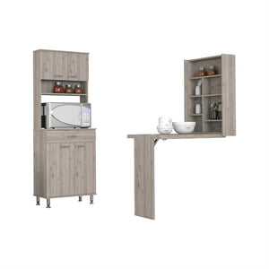 English Elm Canyon Light Gray 4-Door Pantry & Foldable Wall Table Kitchen Set — Space-Saving, Durable Storage Solution B062S00200
