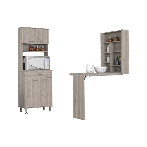 English Elm Canyon Light Gray 4-Door Pantry & Foldable Wall Table Kitchen Set — Space-Saving, Durable Storage Solution B062S00200