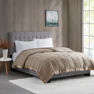 English Elm Lightweight Down Alternative Blanket with Satin Trim Full/Queen – Hypoallergenic, OEKO‑TEX, Moisture‑Wicking Comfort Brown 14.96 L x 5.91 W x 5.91 H B03598502