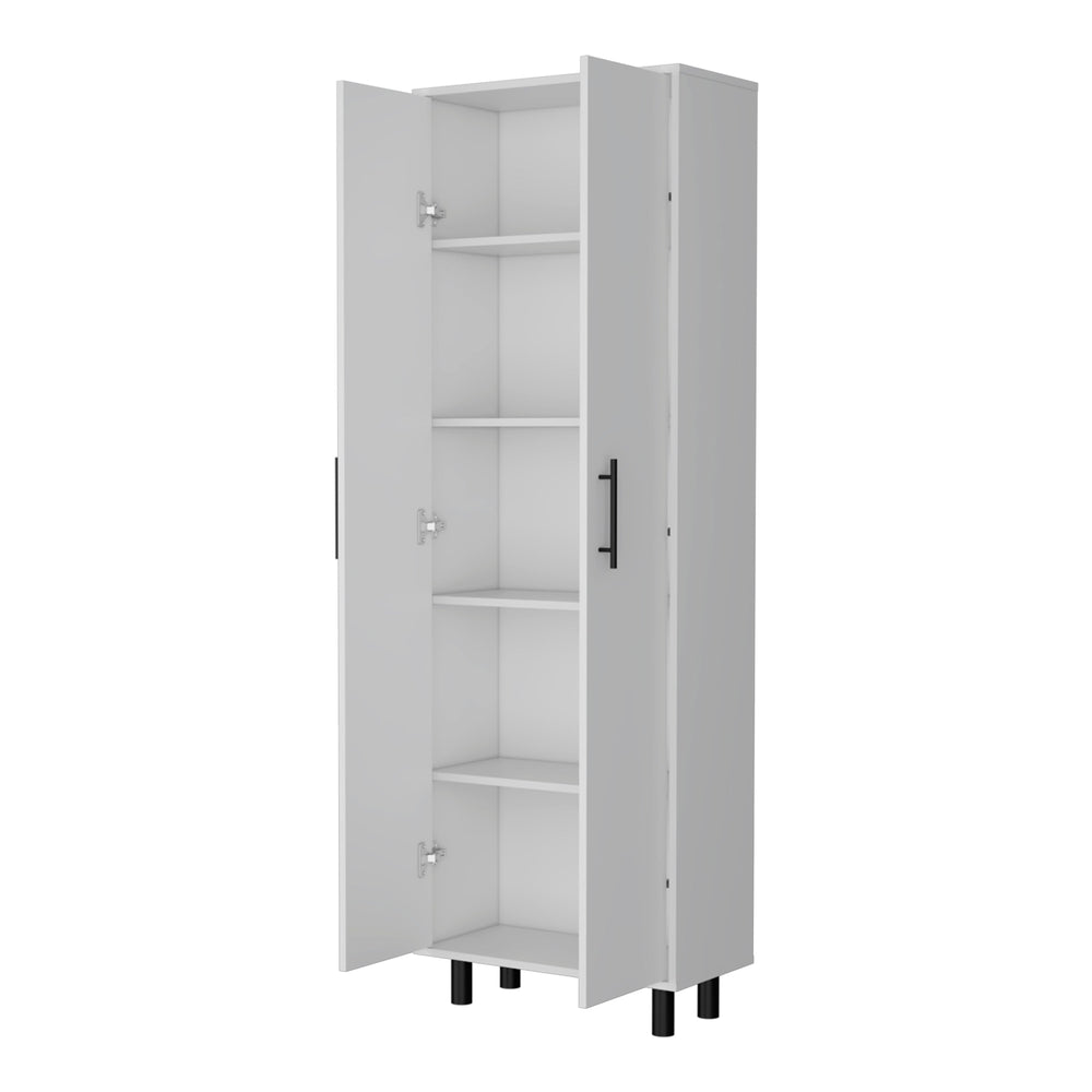 English Elm Fagan Tall 2-Door 5-Shelf Kitchen Pantry Cabinet White — Slim Ergonomic Design, Metal Handles & Legs B062103264