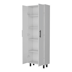 English Elm Fagan Tall 2-Door 5-Shelf Kitchen Pantry Cabinet White — Slim Ergonomic Design, Metal Handles & Legs B062103264