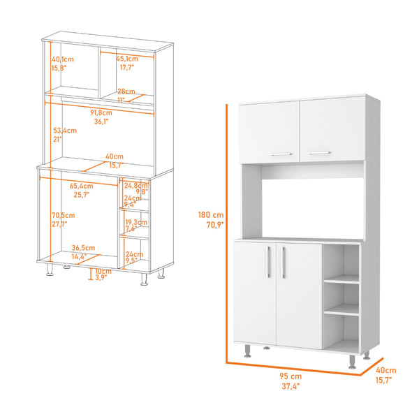 English Elm Ralston White-Walnut 7-Shelf 4-Door Kitchen Island & Pantry Set — Prep Surface, Microwave Space, Storage Solutions B062S00210