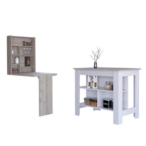 English Elm Wilmington Kitchen Island & Foldable Table Set in White‑Light Oak Finish, 10 Shelves for Stylish Storage B062S00198