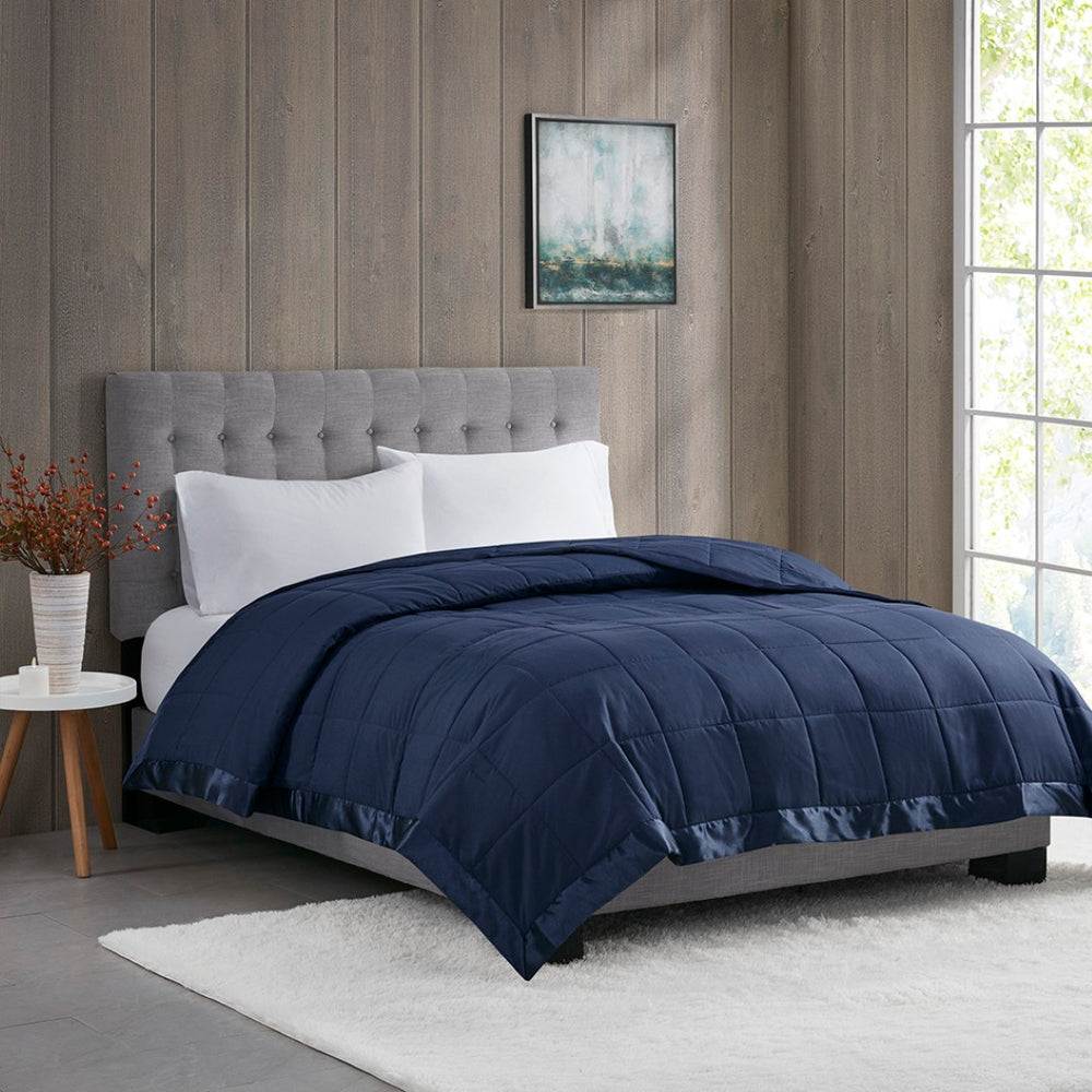 English Elm Lightweight Quilted Down Alternative Blanket Satin Bound Hypoallergenic Bedding B03598516
