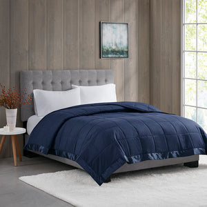 English Elm Lightweight Plush Down Alternative Blanket with Satin Trim, Moisture-Wicking, Hypoallergenic Twin Navy 14.96 L x 5.91 W x 5.91 H B03598514