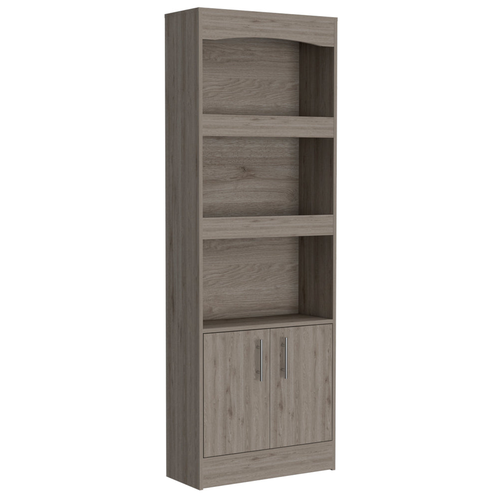 English Elm Light Gray 10-Shelf 4-Door 2-Piece Office Set Bookcase & Desk — Compact Storage, Drawer Space, Stylish Workstation B062S00188