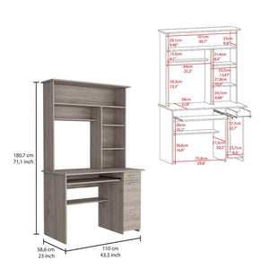 English Elm Light Gray 10-Shelf 4-Door 2-Piece Office Set Bookcase & Desk — Compact Storage, Drawer Space, Stylish Workstation B062S00188