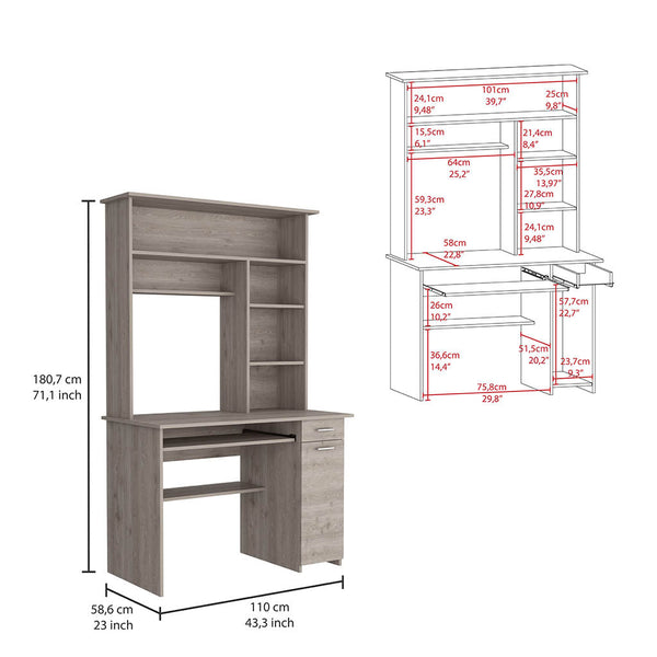 English Elm Light Gray 10-Shelf 4-Door 2-Piece Office Set Bookcase & Desk — Compact Storage, Drawer Space, Stylish Workstation B062S00188