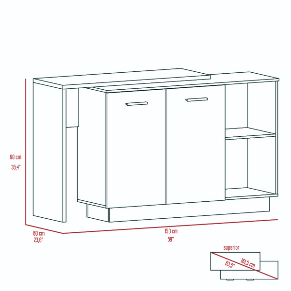 English Elm Dorchester White & Light Gray 2-Piece Kitchen Island and Pantry Set — 6 Doors, 6 Shelves, Prep Space B062S00205
