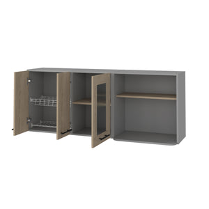 English Elm Devoux Light Pine 3-Door Wall Cabinet with Glass Door, 2 Shelves & Interior Rack for Kitchen Storage B062S00185